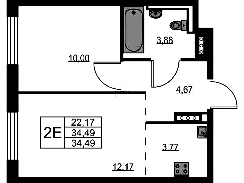 1-комнатная квартира 34.49 м², 8/11 эт., ЖК «Квартал Лаголово»